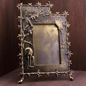 Antique Art Nouveau Bronze Japonisme Easel Tabletop Picture Frame 8 x 11.5